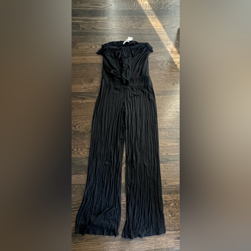 NWT Vintage Y2K Arden B Strapless Ruffle Tube Top Black Wide Leg Jumpsuit. M